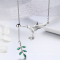 Authentic Women Gift Spring Bird & Tree Leaf Leaves Dangle Pendant Necklace925 Sterling Silver Jewelry